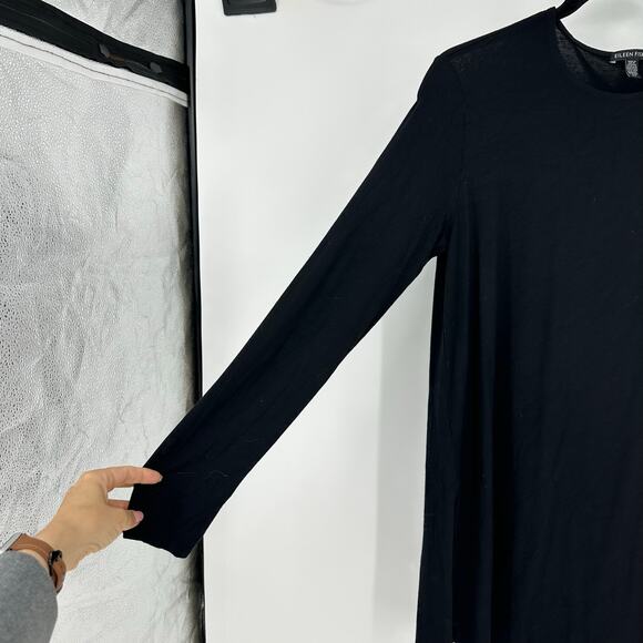 Eileen Fisher Womens Long Sleeve Tunic Top Size M Black Relaxed Soft Minimalist - Picture 3 of 10